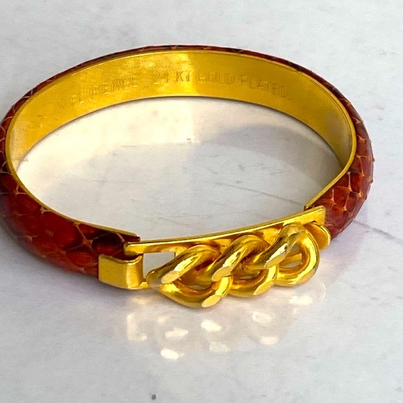 VITA bangle bracelet made n Florence Italy 24kt gold plated leather bangle brown - Picture 1 of 13
